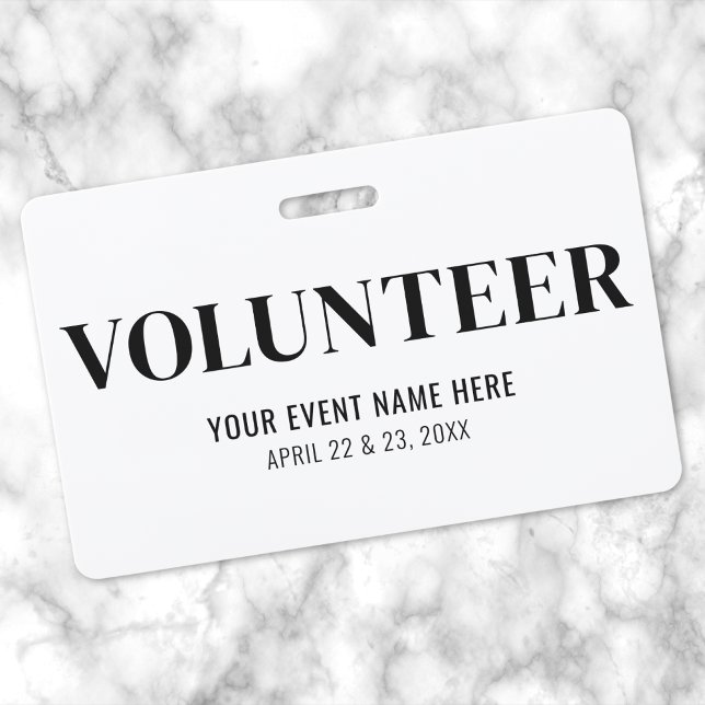Badge Événement bénévole noir et blanc (Black White Volunteer Event Badge)