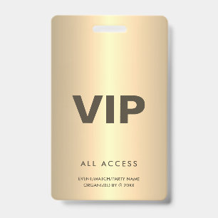 Badge Événement Concert Match de Fête Accès Total Or VIP