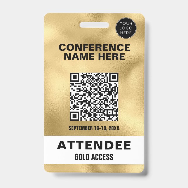Badge Événement de conférence de code QR de feuille d'or (Avant)