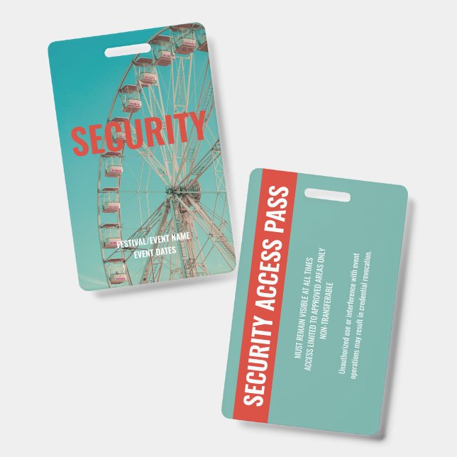 Badge Événement de sécurité de festival de musique perso (Avant & arrière)