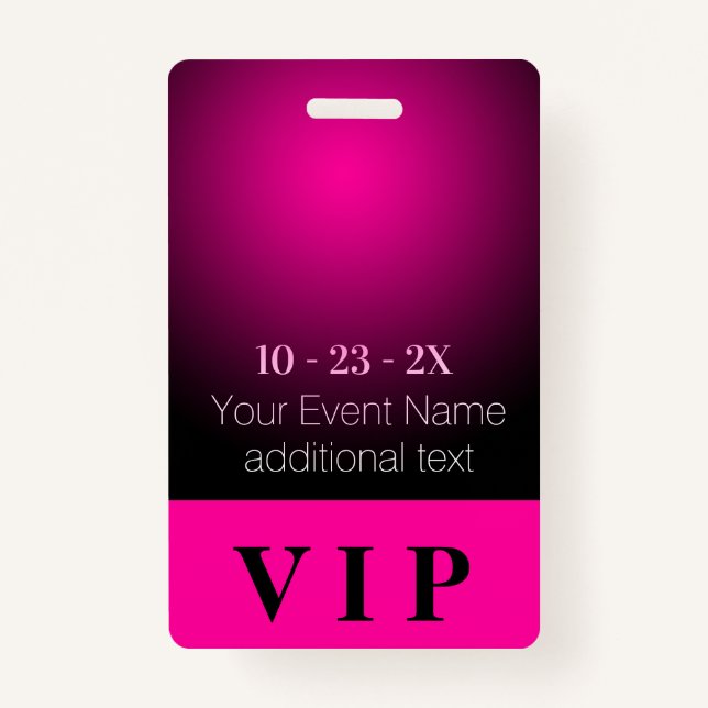 Badge Événement VIP Neon Pink and Black Gradient (Devant)
