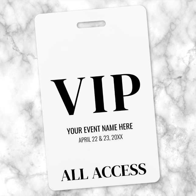 Badge Événement VIP Simple Noir Blanc (Black White Simple VIP Event Badge )