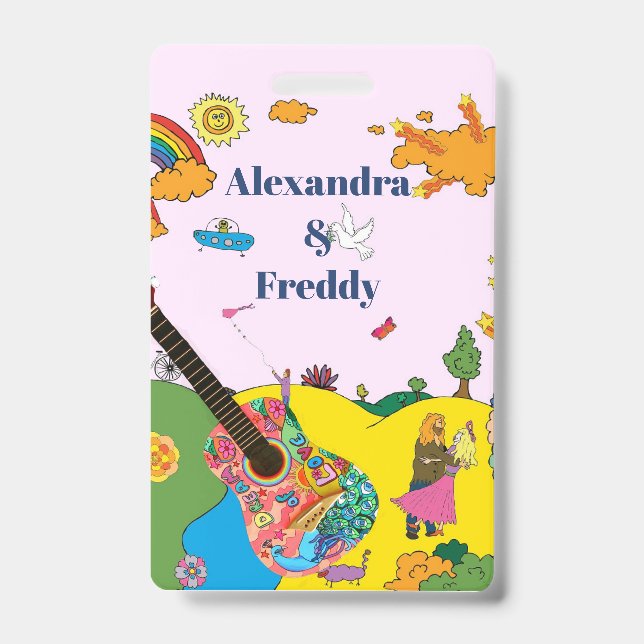 Badge Faire-part de mariage Russe Festival Hippie Fun (Avant)