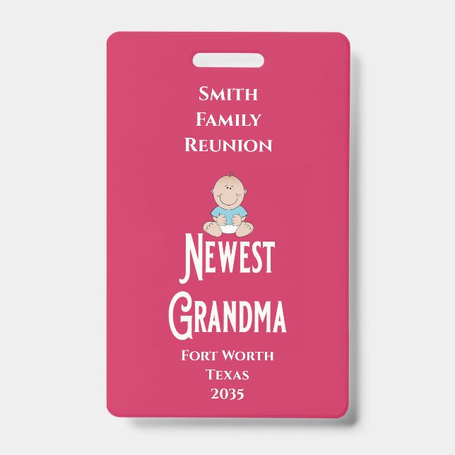 Badge Family Reunion Award Baby Boy Newest Grandma  (Front)