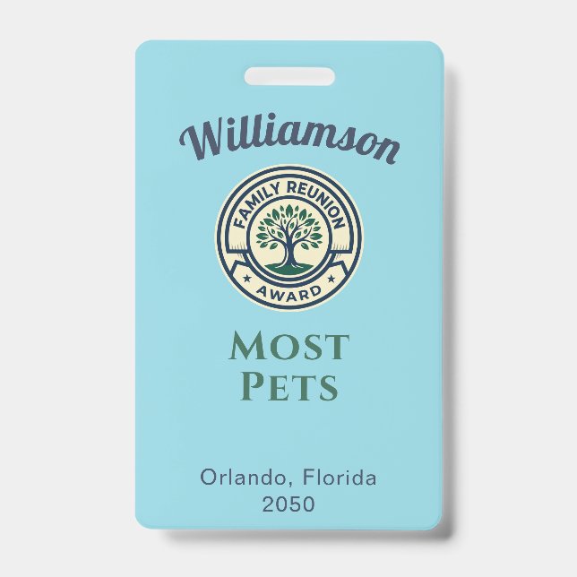 Badge Family Reunion Best Award Most Pets (Front)