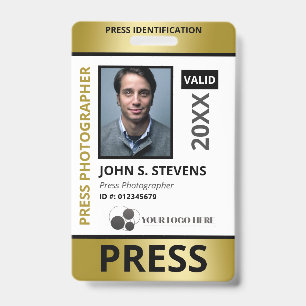 Badge Fausse Photo d'identité et logo Press ID en Or