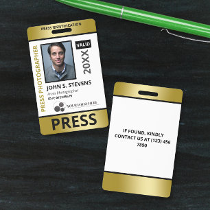 Badge Fausse Photo d'identité et logo Press ID en Or