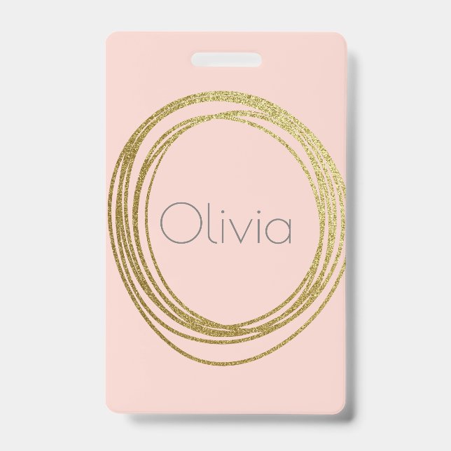 Badge Faux Gold Abstrait Circle Design avec nom (Avant)