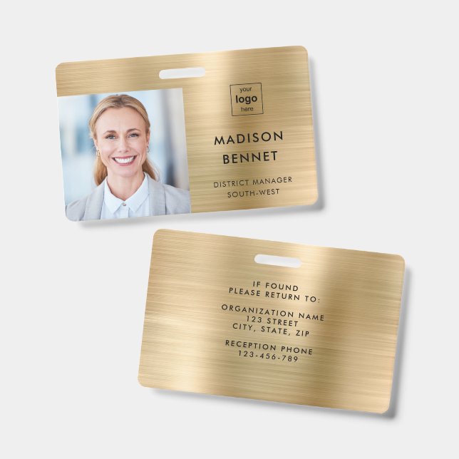 Badge Faux Gold Metallic Entreprise ID photo (Recto et verso)
