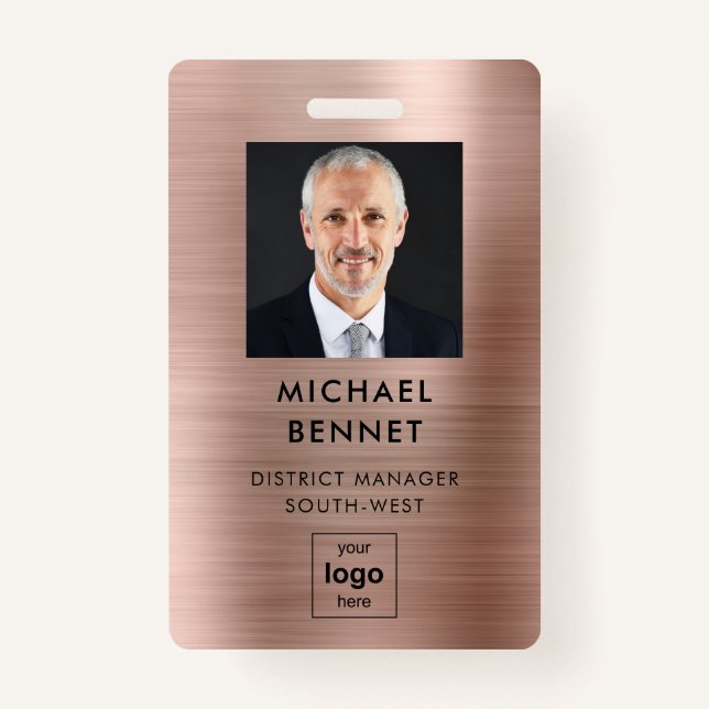 Badge Faux Rose Gold Metallic Corporate Photo ID (Devant)