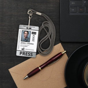 Badge Faux Silver Photo & Logo ID de la presse