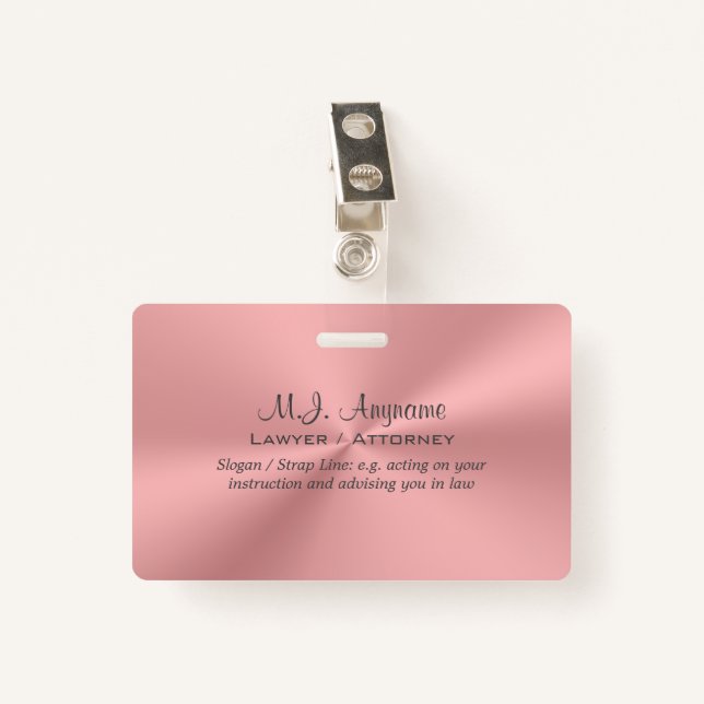 Badge Femme Attorney luxe rose, Monogramme (Devant avec clip)