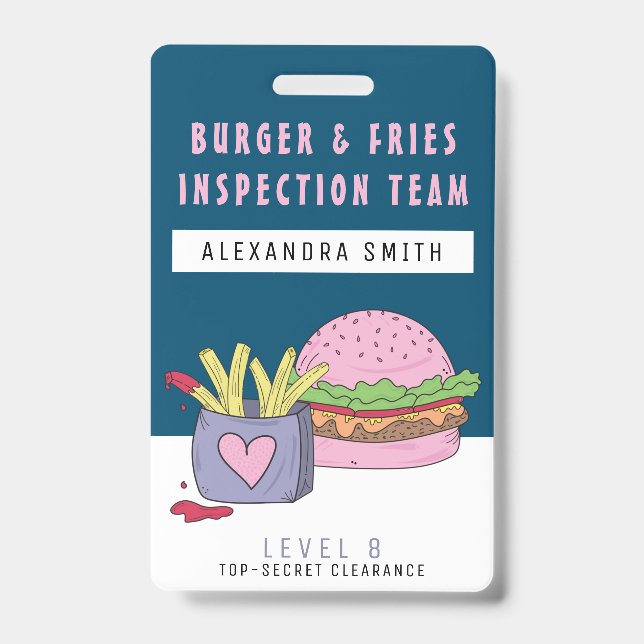 Badge Fête d'anniversaire Burger Rose Fantaisie et Frite (Avant)