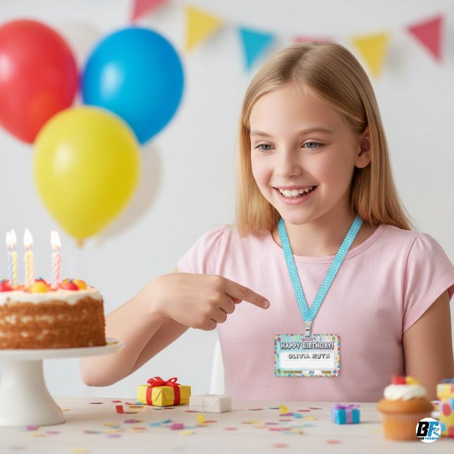 Badge Fête d'anniversaire joyeuse pour enfants - Nom et  (Créateur téléchargé)
