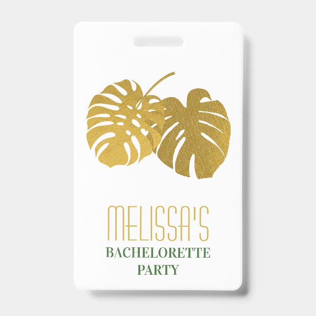 Badge Fête de Bachelorette Feuilles de Monstera en Or Mo (Face)