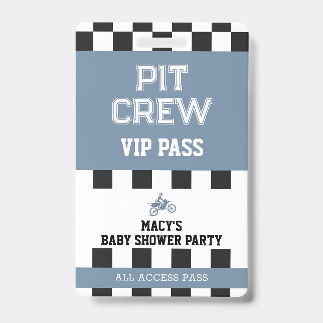 Badge Fête de Bébé Motocross VIP Pass de l'Équipe de Pit (Avant)