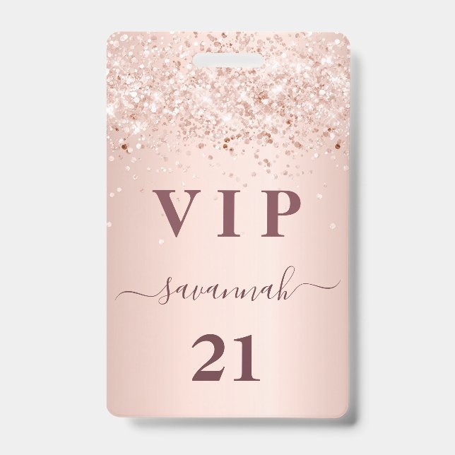 Badge Fête rose gold blush rose nom vip (Avant)