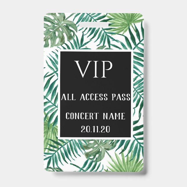 Badge Feuille tropical Black VIP All Access Pass Concert (Avant)