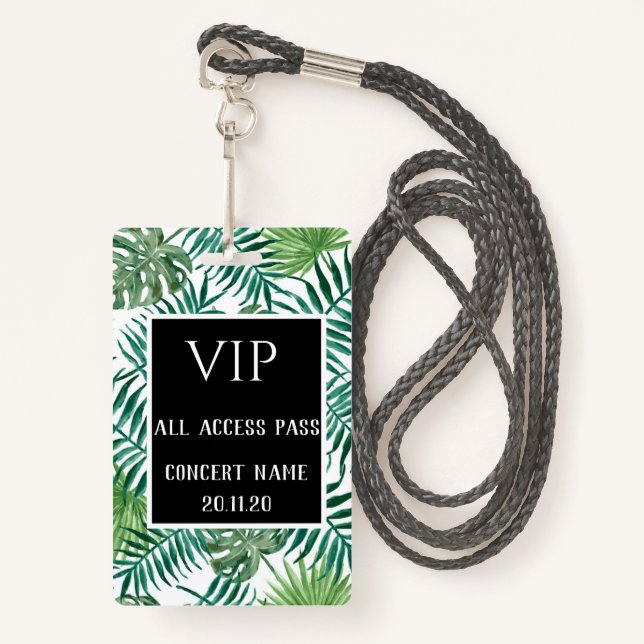 Badge Feuille tropical Black VIP All Access Pass Concert (Devant avec lanière)