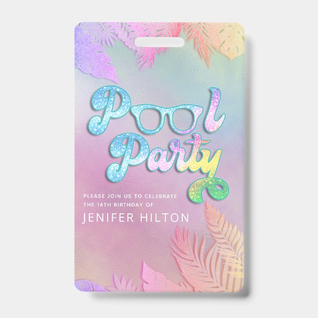 Badge Feuilles tropicales holographiques cool scénario f (Avant)