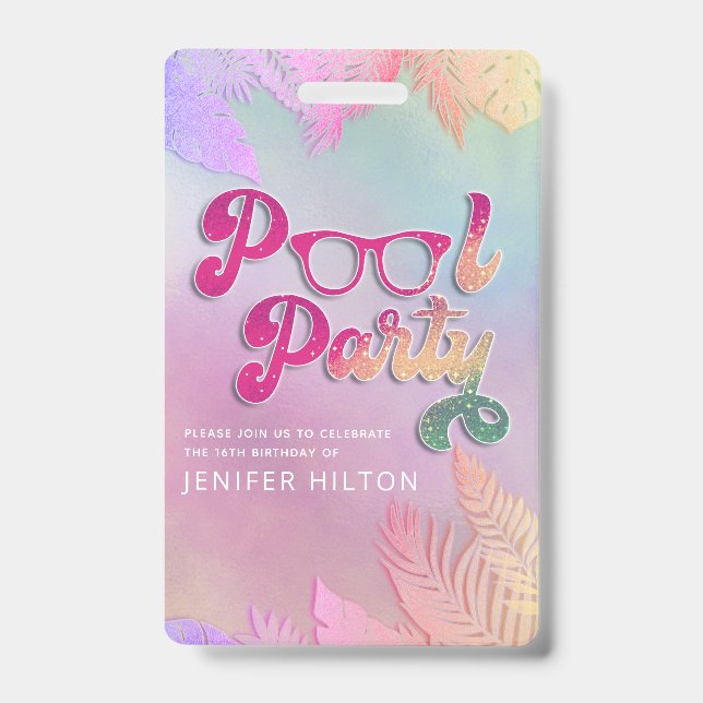 Badge Feuilles tropicales holographiques cool scénario f (Avant)