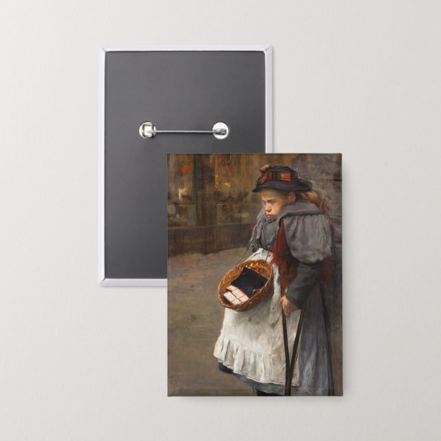 Badge Fille aux allumettes Pauvre gamin des rues Pauvret (Recto/Verso)