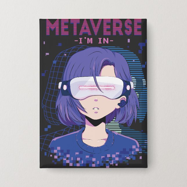 Badge Fille d'anime lunettes de réalité virtuelle bouton (Recto)