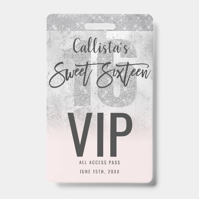 Badge Fille Grunge Argent Rose Parties scintillant Foil  (Avant)