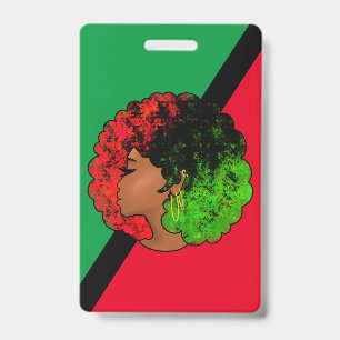 Badge Fille noire panafricaine femme rouge vert fierté a