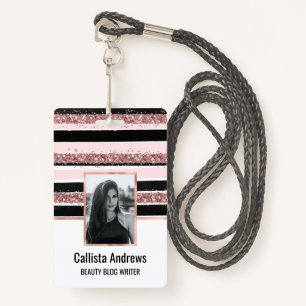 Badge Fille Rose or rose noir Parties scintillant rayure