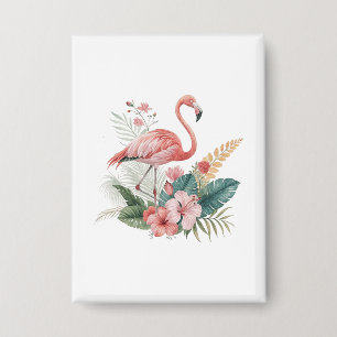 Badge Flamant aux fleurs