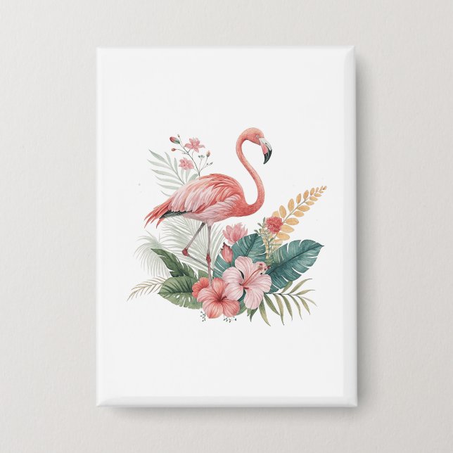Badge Flamant aux fleurs (Recto)