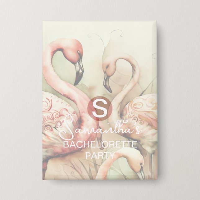 Badge Flamant rose chic personnalisé avec monogramme (Recto)