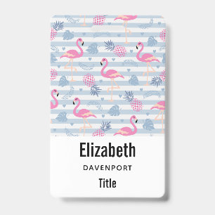 Badge Flamant rose et motif deananas fantaisiste