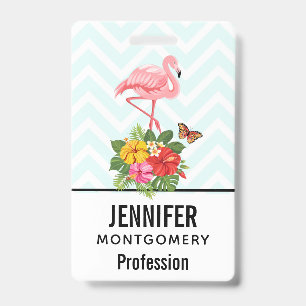 Badge Flamant rose & Hibiscus tropical fantaisie
