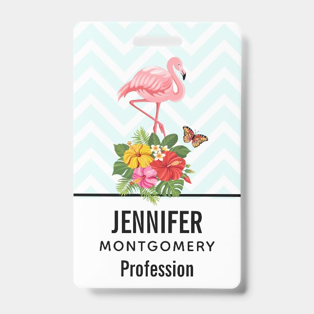 Badge Flamant rose & Hibiscus tropical fantaisie (Avant)