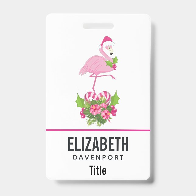 Badge Flamant rose rose en Santa Hat avec Sucre de canne (Face)