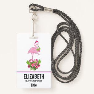 Badge Flamant rose rose en Santa Hat avec Sucre de canne