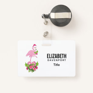 Badge Flamant rose rose en Santa Hat avec Sucre de canne