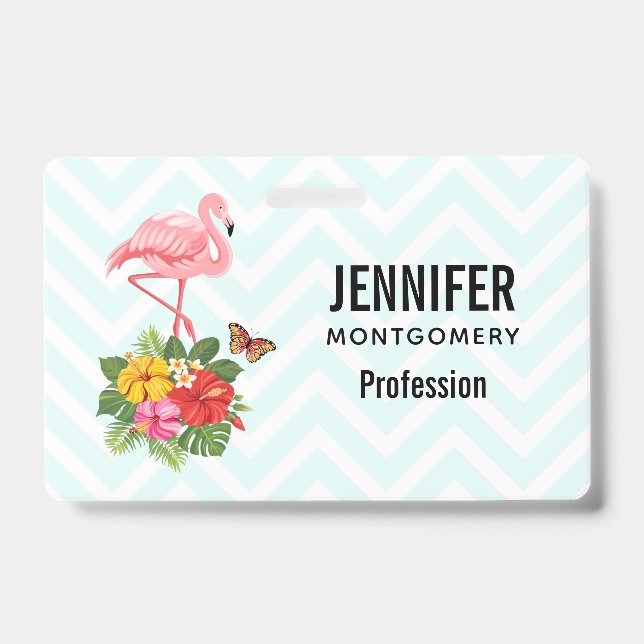 Badge Flamant rose rose & Hibiscus Tropical Fancy (Avant)