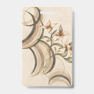 Badge Fleur abstraite terreuse et lignes de calligraphie