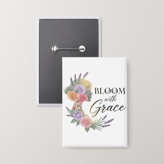 Badge Fleur avec Grace Elegant Floral Femme Silhouette (Recto/Verso)