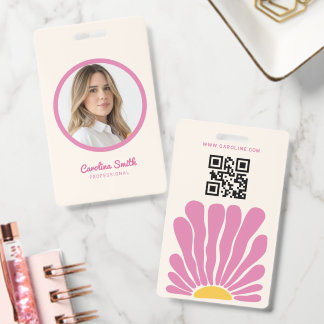 Badge fleur groovy rose rétro boho entreprise