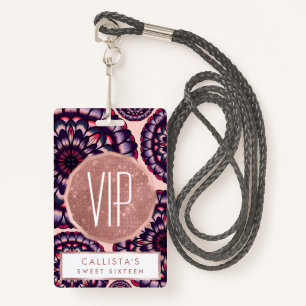 Badge Fleurs acryliques peintes en rose bohème