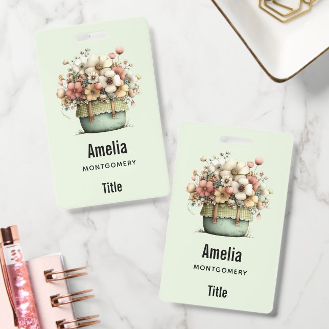 Badge Fleurs dans un pot Cozy Shabby Mignon Fleuriste (Bureau)