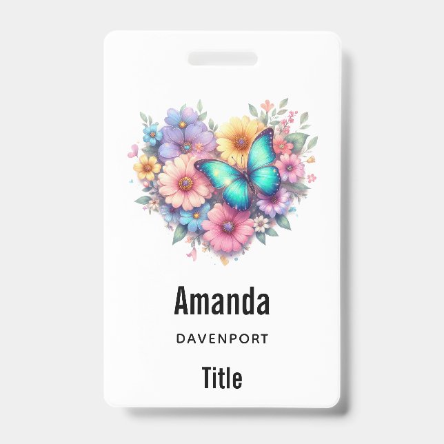 Badge Fleurs de marguerite avec un beau papillon (Avant)