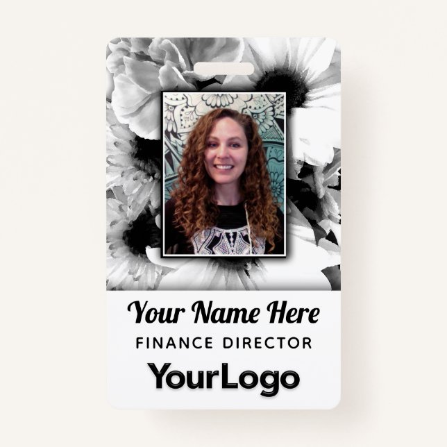 Badge Fleurs de marguerite noir et blanc Carnation Photo (Devant)