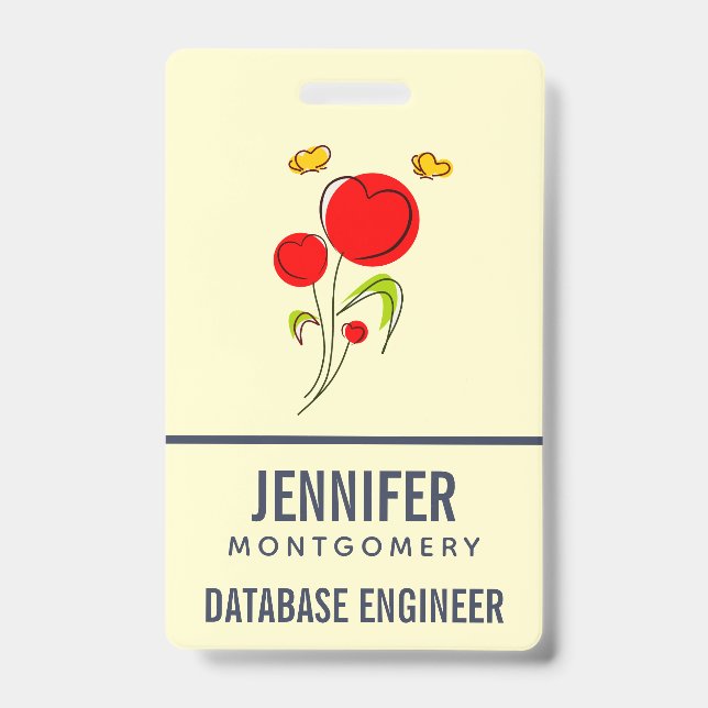 Badge Fleurs du Coeur Rouge mignonnes et papillons jaune (Avant)