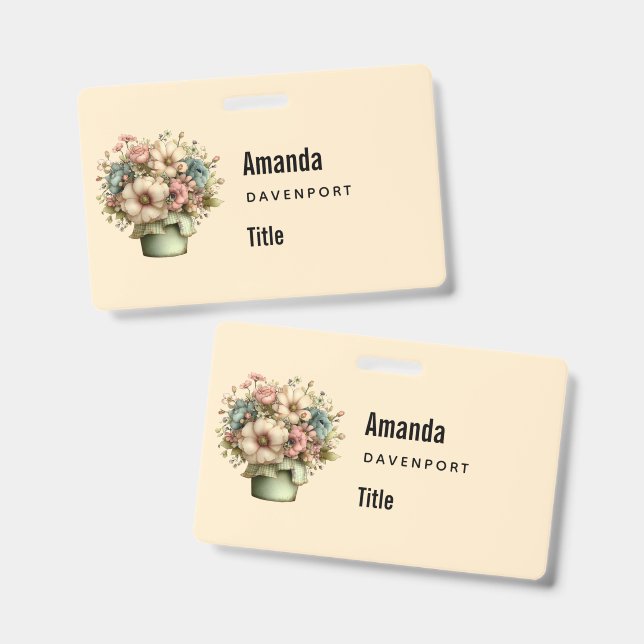 Badge Fleurs Fantaisistes dans un Pot de Fleurs Mignonne (Avant & arrière)