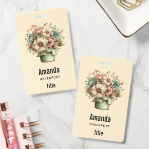 Badge Fleurs fantaisistes dans un pot de planteur mignon